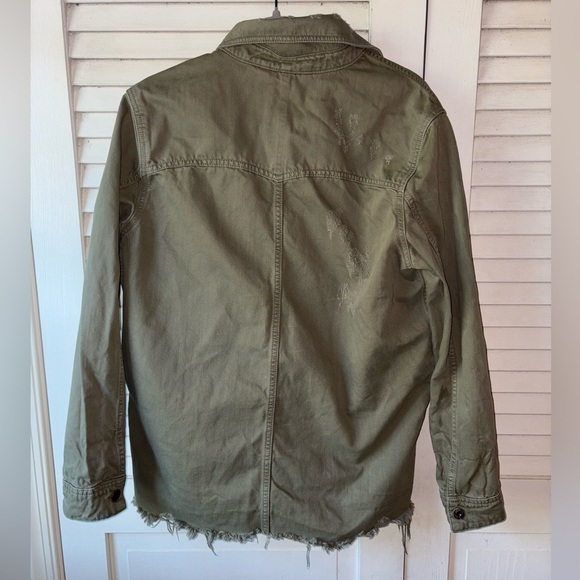 Free People Moonchild Military Jacket Olive Green Small Distressed Hem - Picture 5 of 6